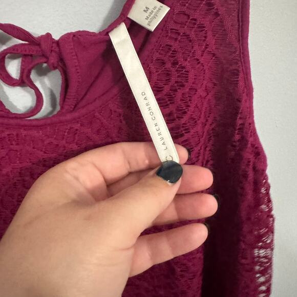 LC Lauren Conrad Reddish Purple Wider Strap Tank Top Women's Size Medium Lacy - Picture 4 of 7